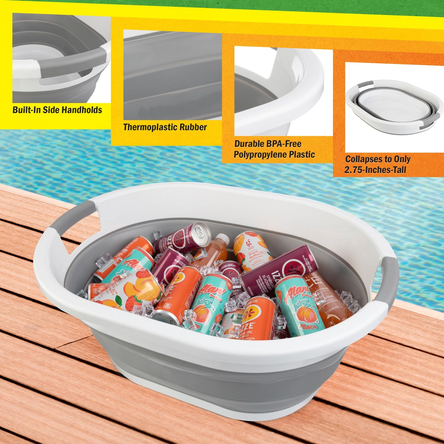 Collapsible Laundry Basket - 39L (10.3-Gallon) Portable Sink - Multipurpose Plastic Bin, Hamper, or