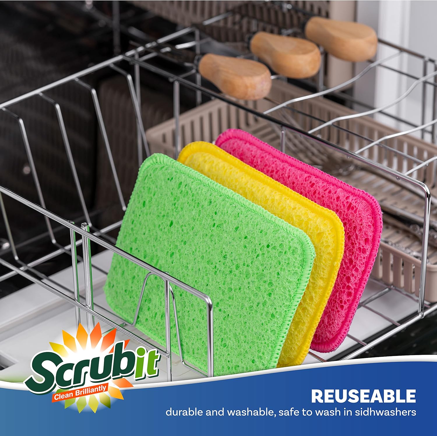 Scrub and Wipe Scrubbing Pads [10 Pack] – SCRUBIT Dual Sided Scouring Pad and Sponge - Reusable