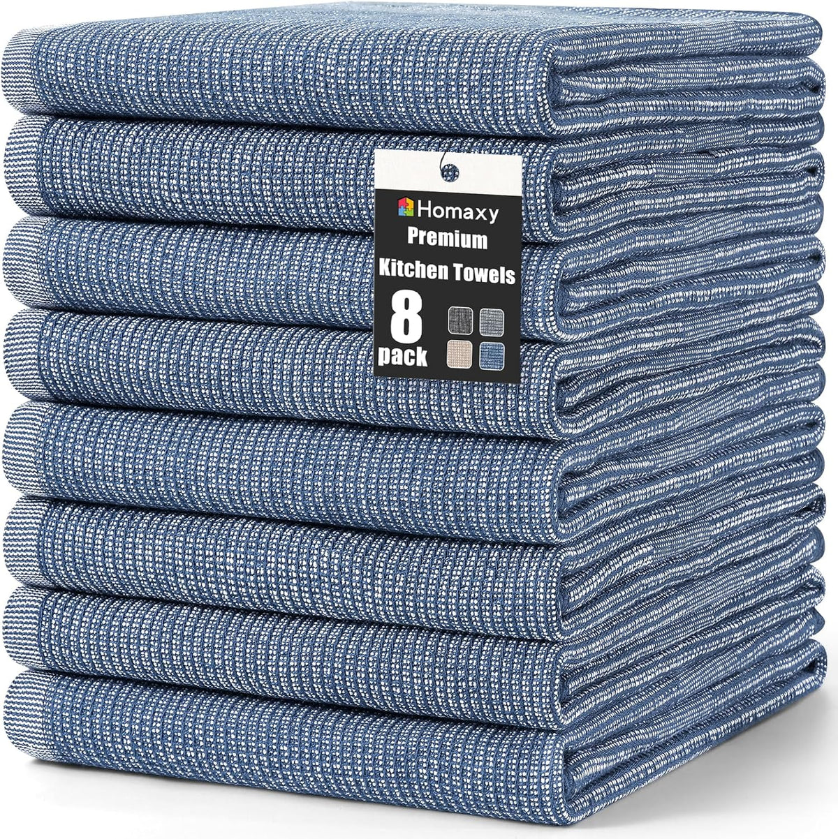 Homaxy Premium Kitchen Towels(18”x 28”, 8 Pack), Large Cotton Kitchen Hand Towels, Flat and Terry