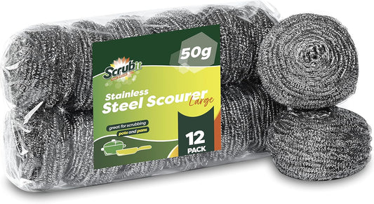 12 Pack Stainless Steel Scourers by Scrub It – Steel Wool Scrubber Pad Used for Dishes, Pots, Pans