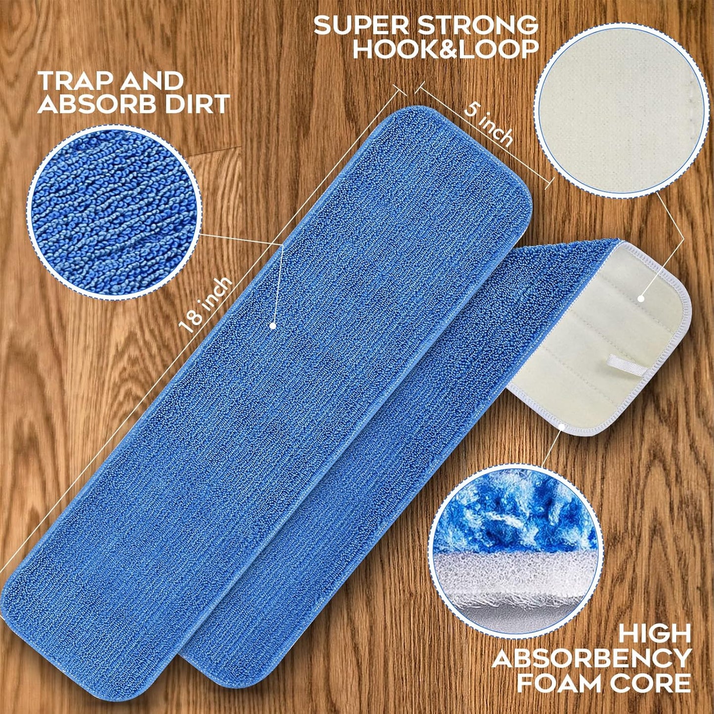 MATTHEW 18'' Microfiber Spray Mop Replacement Pads Heads for Wet Dry Reusable Mops Floor Home