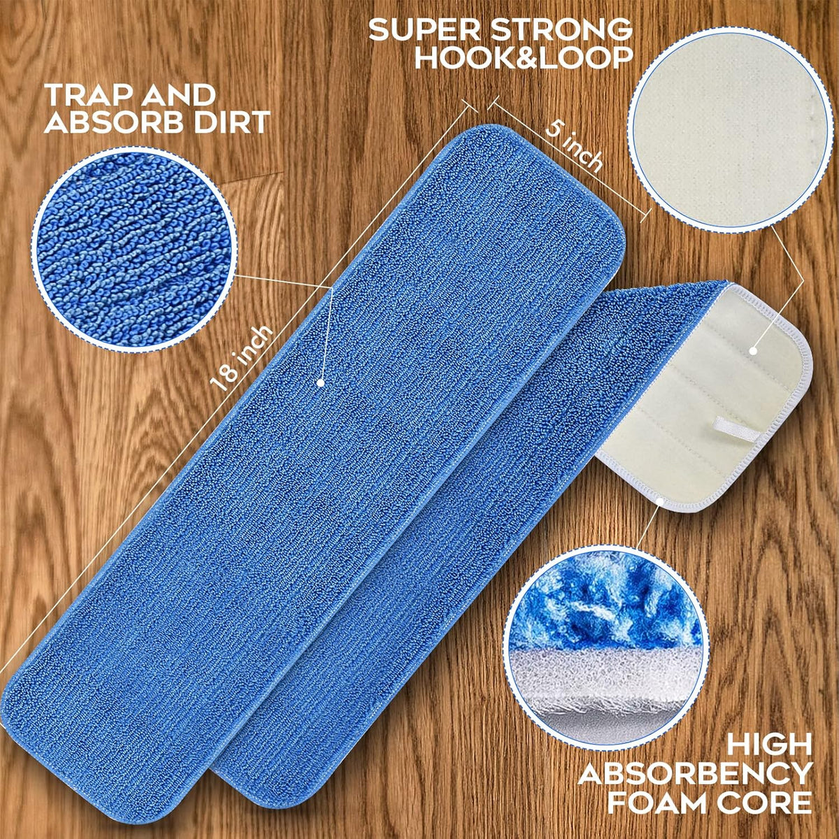 MATTHEW 18'' Microfiber Spray Mop Replacement Pads Heads for Wet Dry Reusable Mops Floor Home