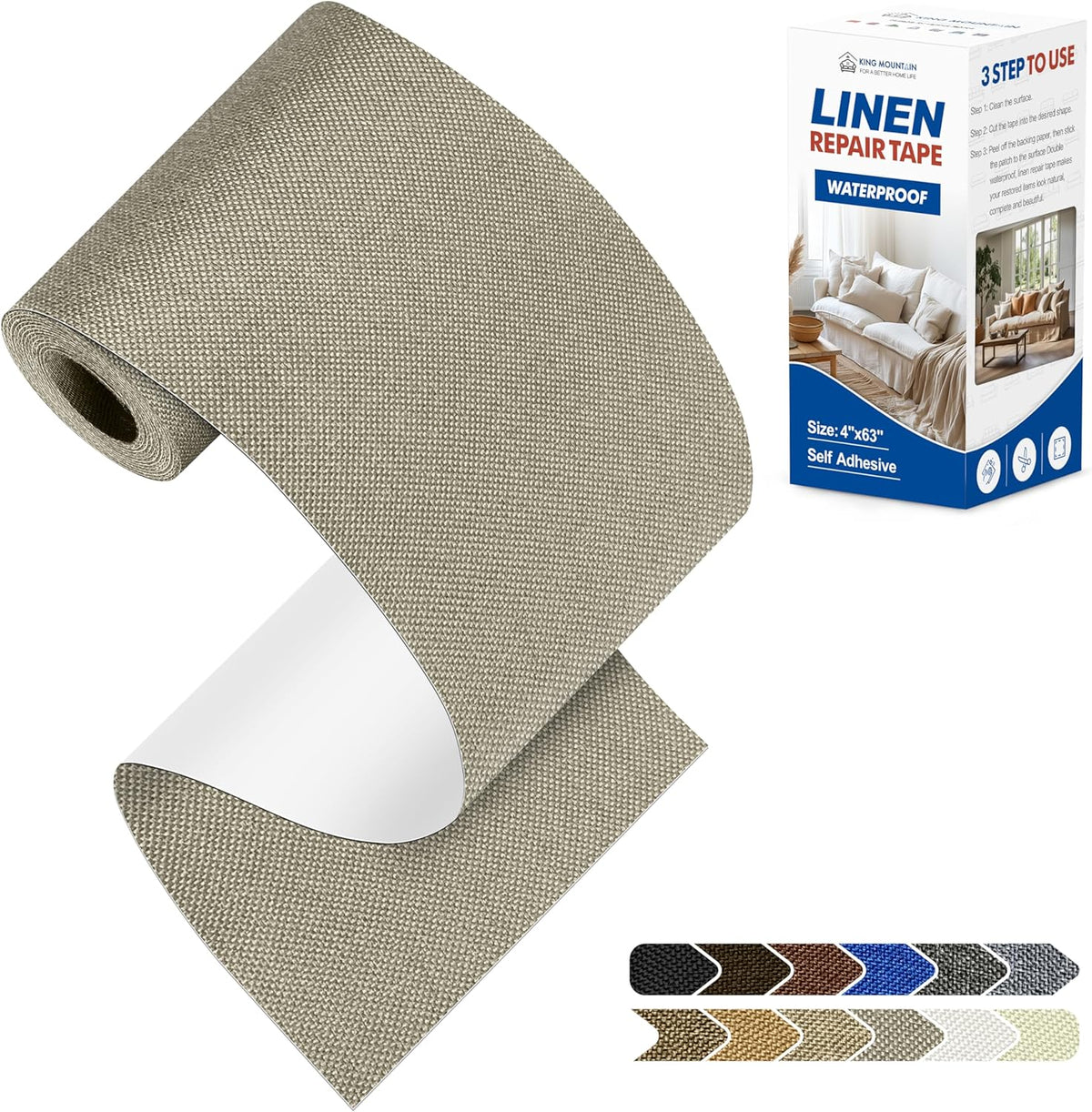 KING MOUNTAIN Linen Repair Patches, Self-Adhesive Fabric Patches, 4 X 63 inch Extra Size, Multi