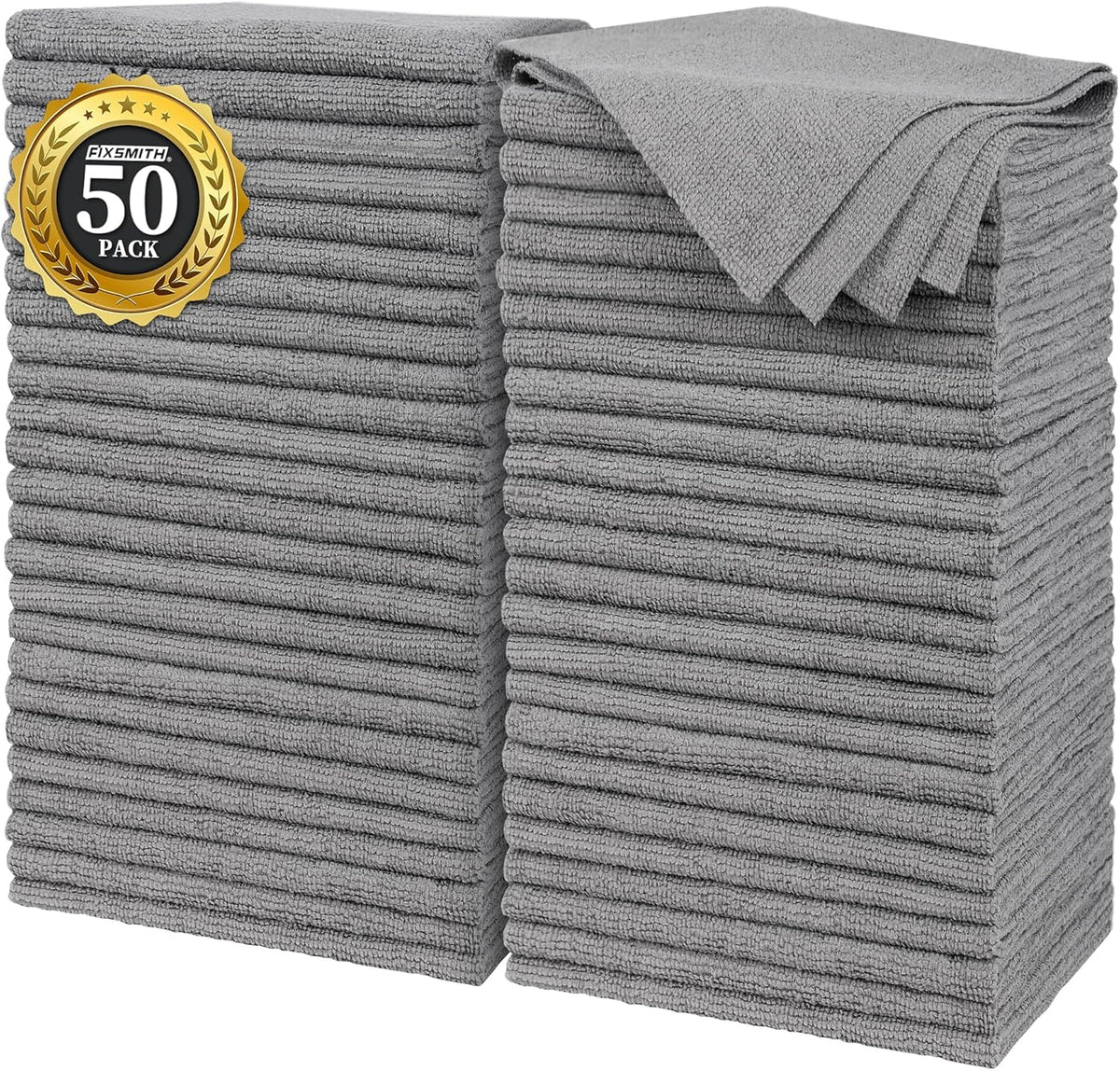 FIXSMITH Grey Microfiber Cleaning Cloth, Pack of 50, 16"X12" Cleaning Rags for Housekeeping and