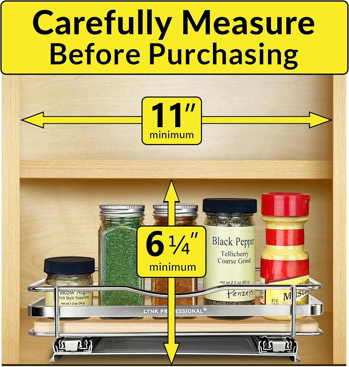 LYNK PROFESSIONAL® Élite™ Pull Out Spice Rack Organizer for Inside Kitchen Cabinets - 10-1/4 inch