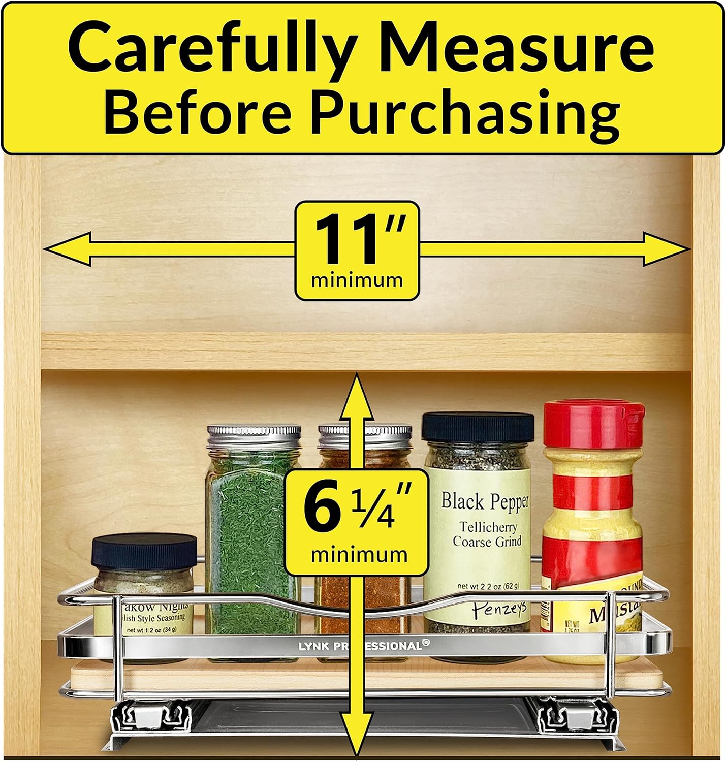 LYNK PROFESSIONAL® Élite™ Pull Out Spice Rack Organizer for Inside Kitchen Cabinets - 10-1/4 inch