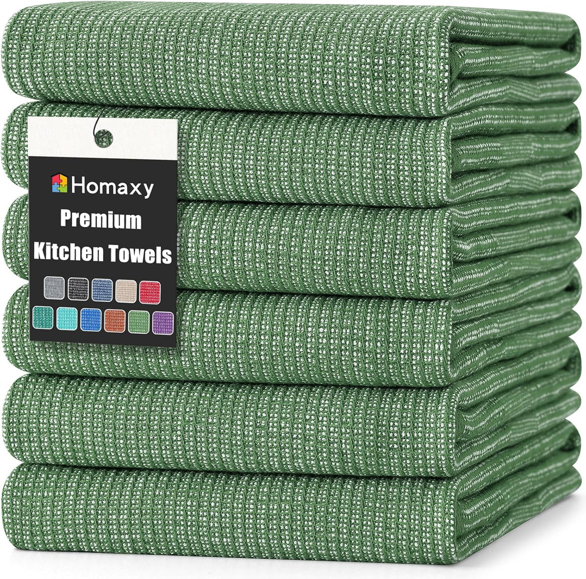 Homaxy Premium Kitchen Towels(18”x 28”, 6 Pack), Large Cotton Kitchen Hand Towels, Flat and Terry