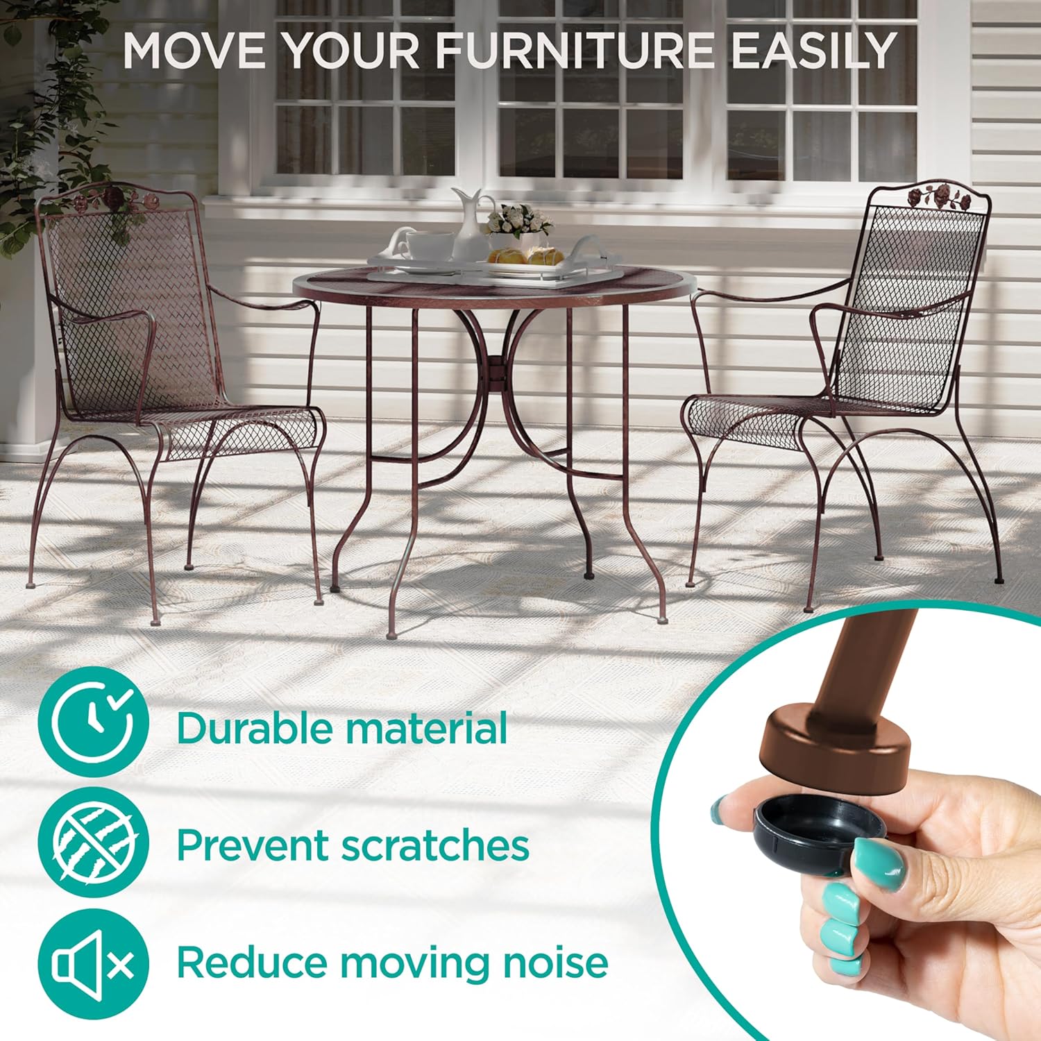 Wrought Iron Patio Furniture Feet Caps (32 Pack, Black) - 1.5" Round Plastic Outdoor Chair Leg