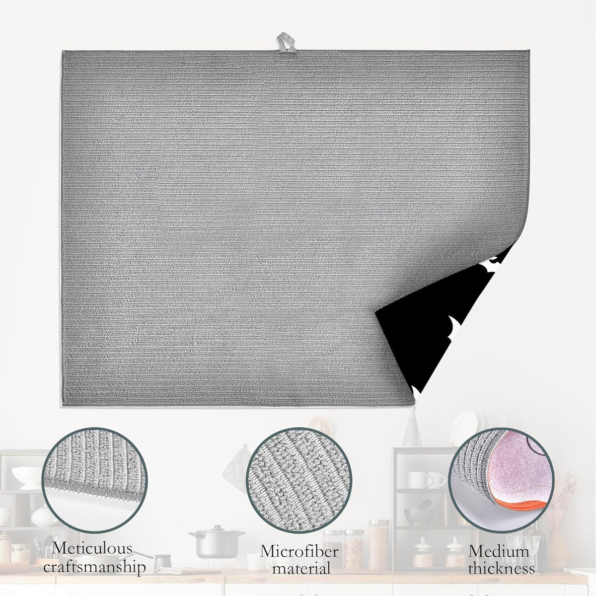 Halloween Black White Dish Drying Mats 18x24 Inch,Halloween Bats Dish Pad Drying Rack Mat for