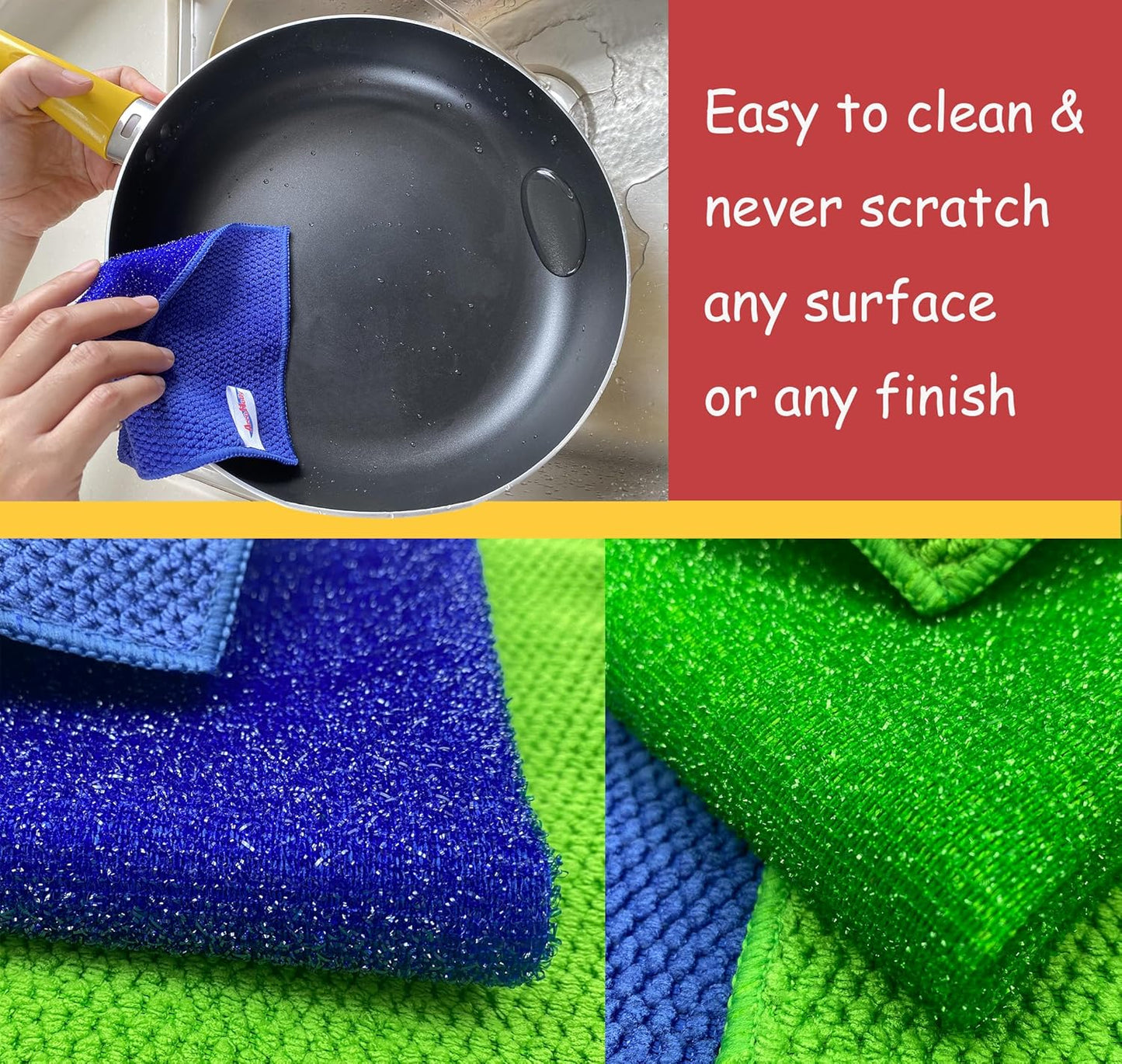 12 Pack Microfiber Scrub Dish Cleaning Cloth, Non-Scratch, Reusable & Durable for Pan Pot Dish