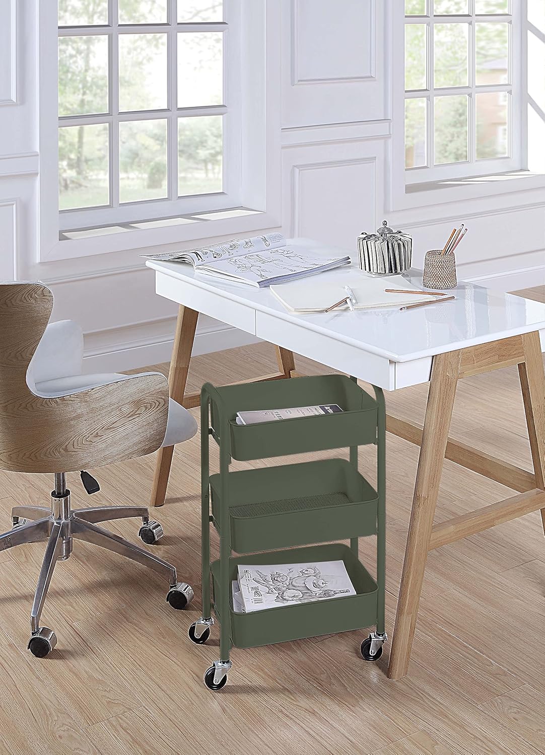 SunnyPoint 3-Tier Delicate Compact Rolling Metal Storage Organizer - Mobile Utility Cart