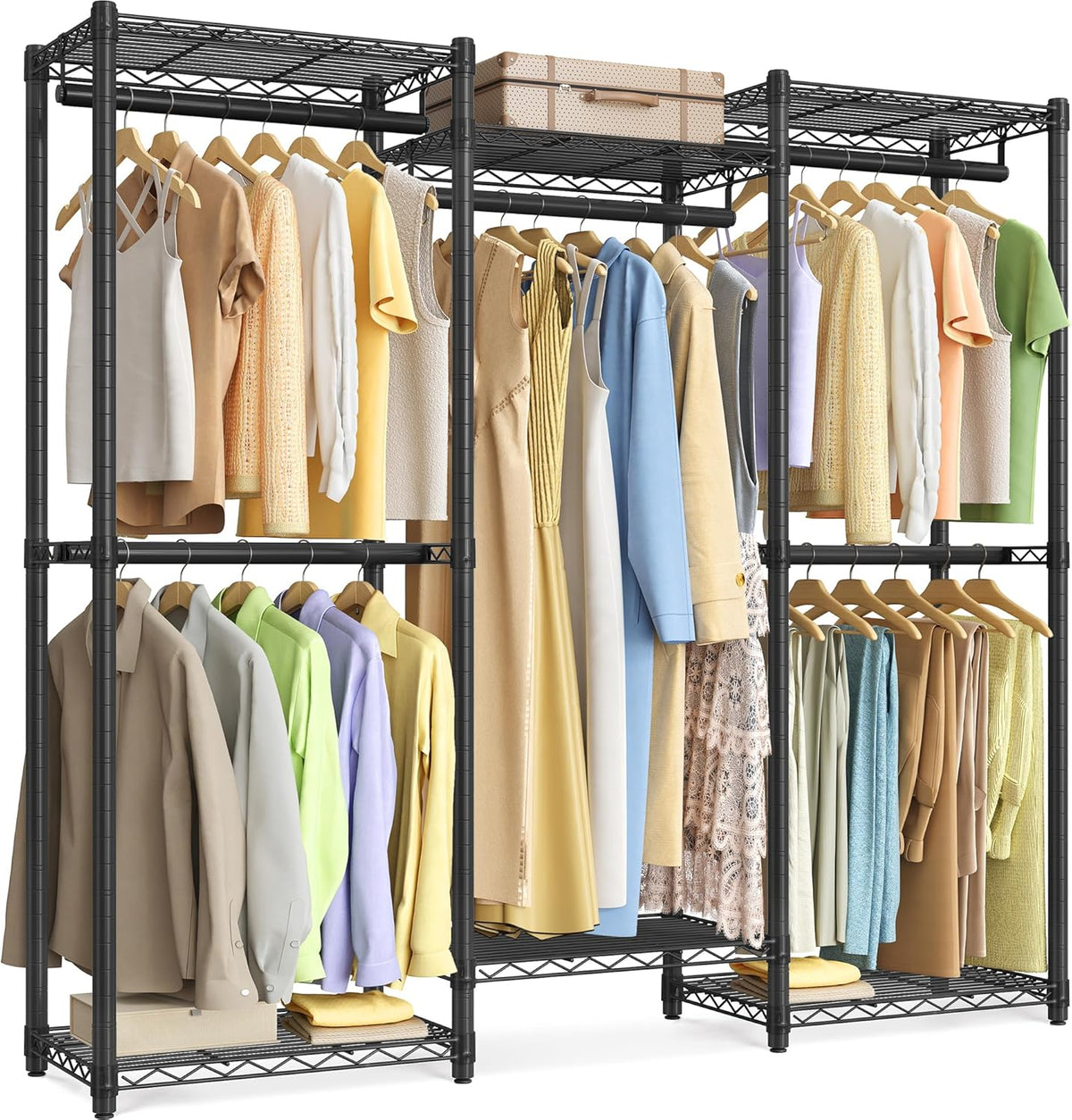 SONGMICS Heavy-Duty Clothes Rack, Garment Rack, Portable Closet, 56.9-Inch Wide Clothing Rack, with