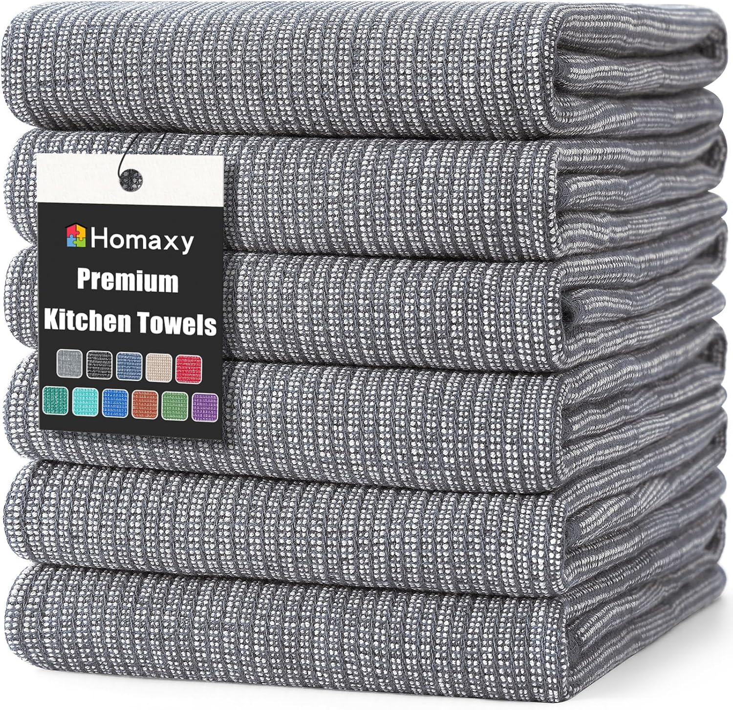 Homaxy Premium Kitchen Towels(18”x 28”, 6 Pack), Large Cotton Kitchen Hand Towels, Flat and Terry