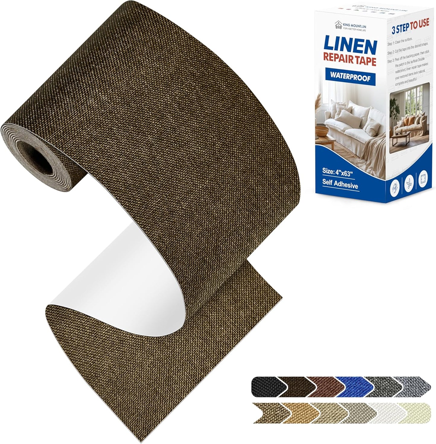 KING MOUNTAIN Linen Repair Patches, Self-Adhesive Fabric Patches, 4 X 63 inch Extra Size, Multi