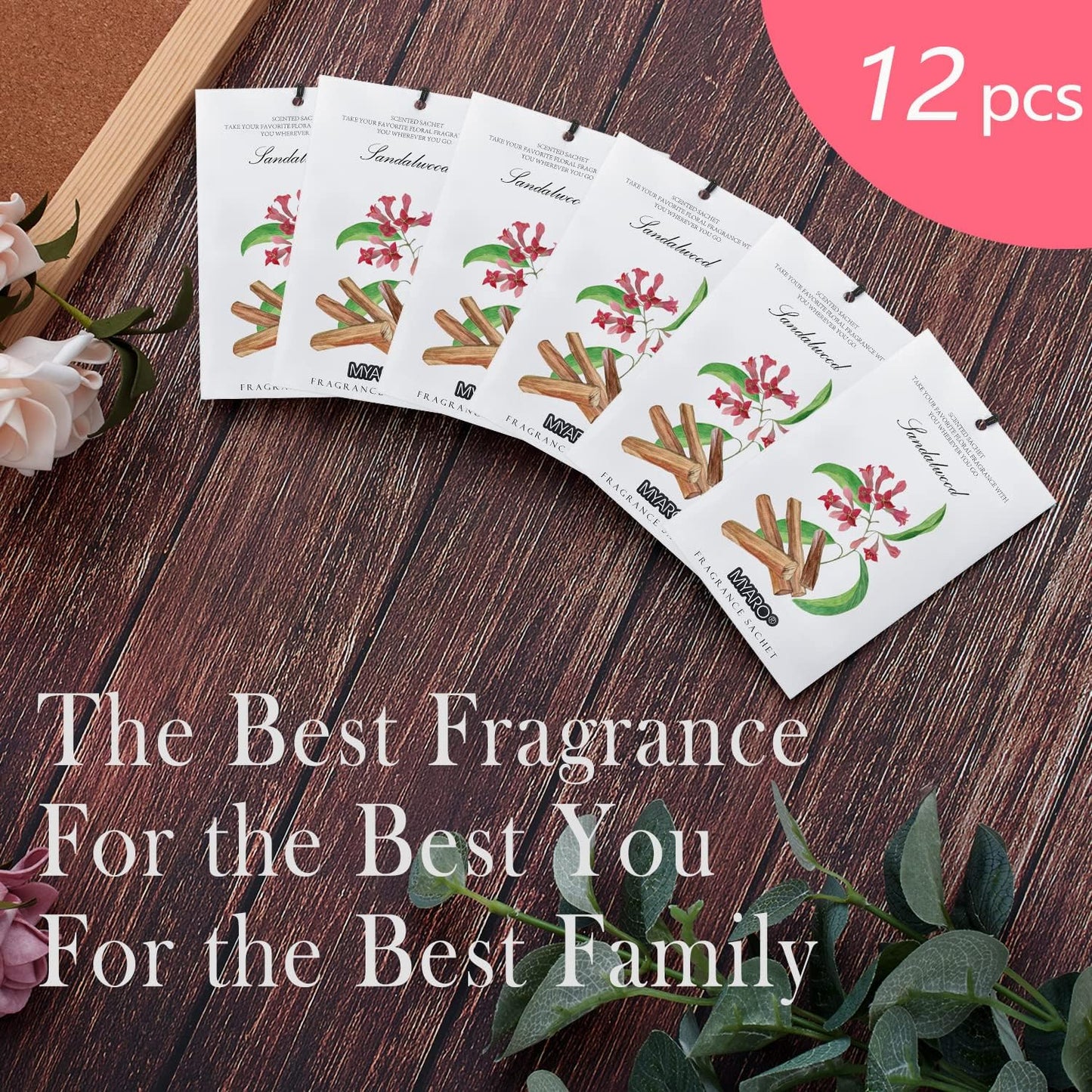 MYARO Scented Sachet House Air Freshener - 12 Pack Long Lasting Sandalwood Fragrance Deodorizer for
