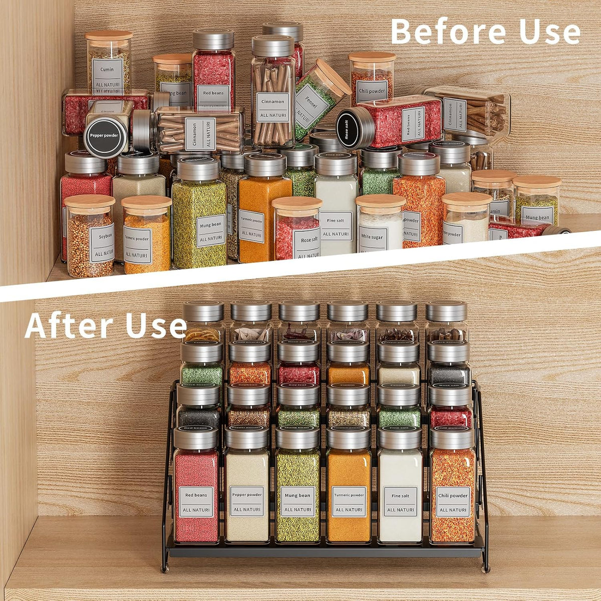 RCHYFEED Spice Rack Organizer for Cabinet Pantry,4 Tier Spice Rack Countertop, Depth Adjustable