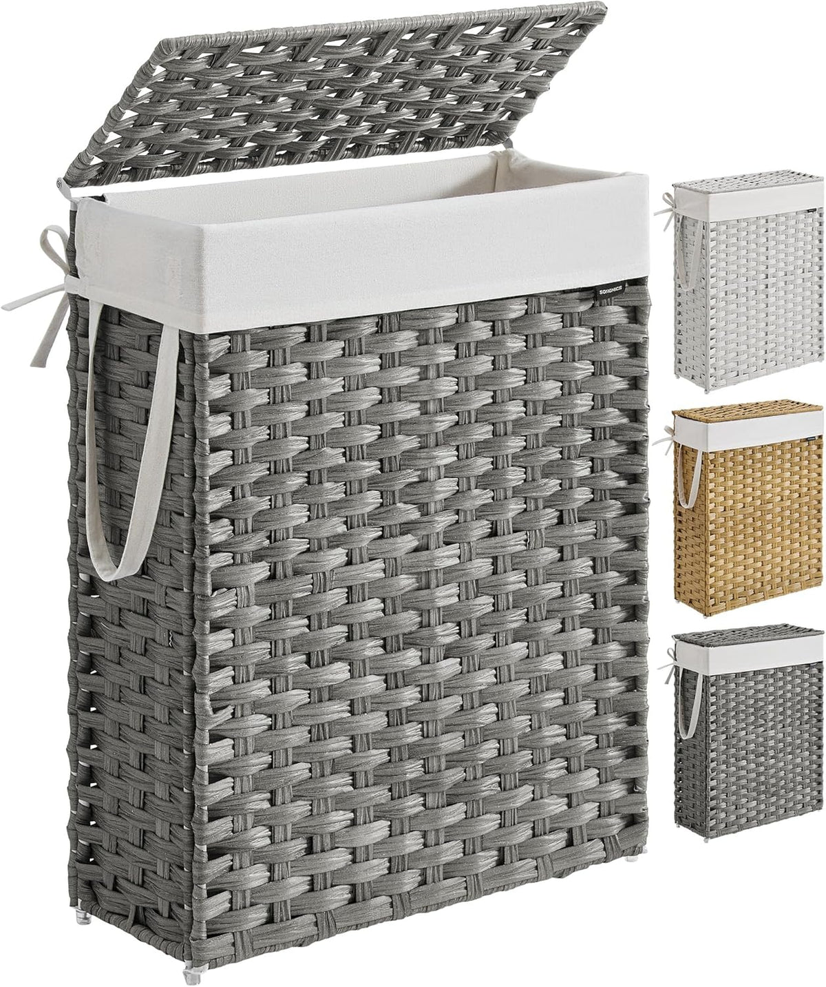 SONGMICS Slim Laundry Hamper with Lid, 14.5 Gallon (55L) Rattan Clothes Laundry Basket with Lid and