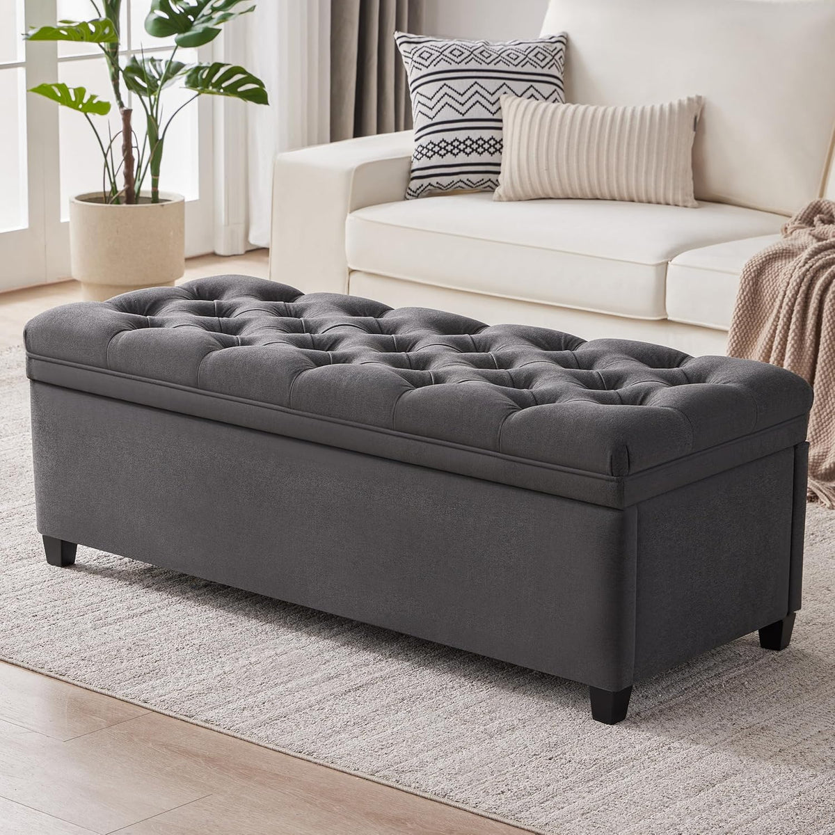 50" Storage Ottoman Bench, Tufted Ottoman with Storage for Living Room, Large End of Bed Ottomans