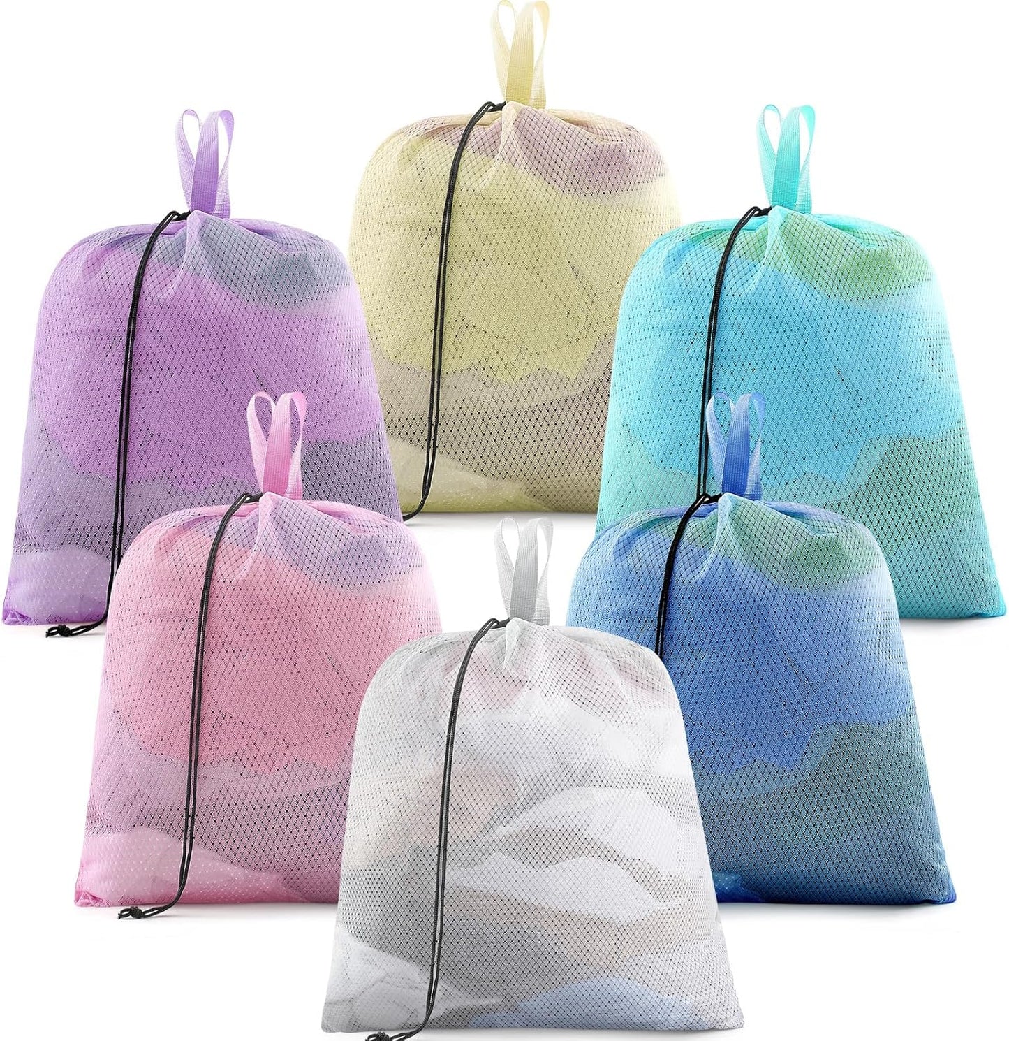 6 Pack 20 x 17 Inches Colorful Mesh Laundry Bag with Handles Machine Washable Secure Drawstring