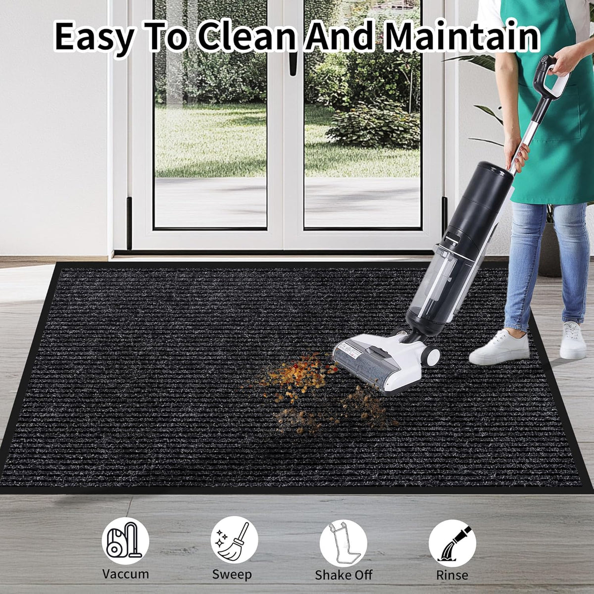 Front Door Mat Indoor Outdoor Entrance, 36" x 48" Dirt Resistant and Absorbent Door Mat, TPR