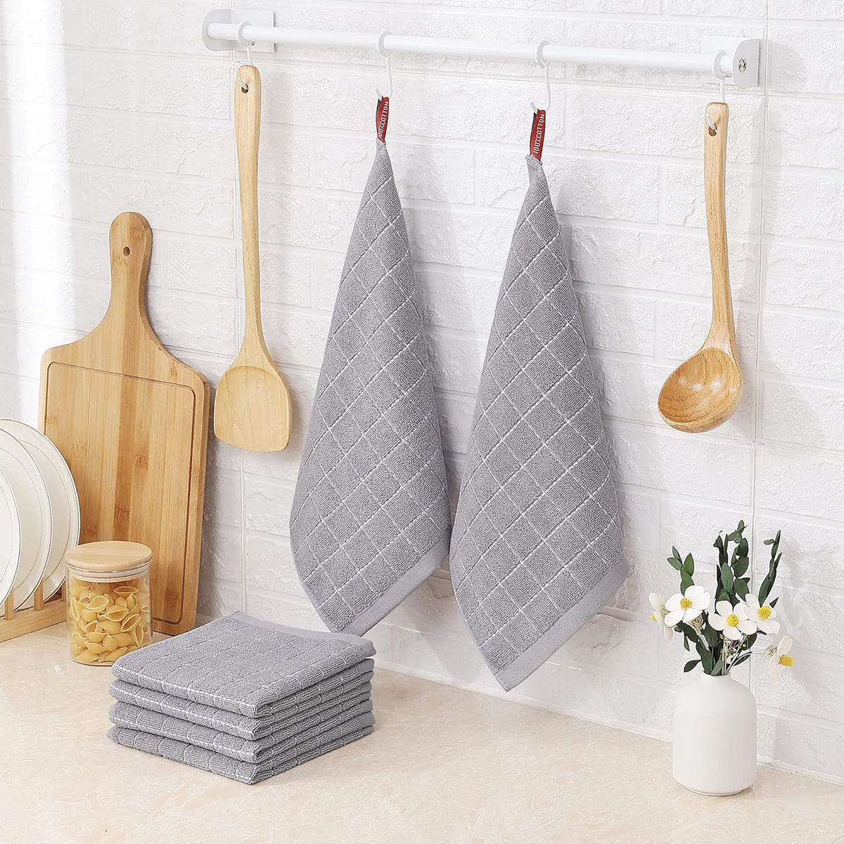 Homaxy 100% Cotton Terry Kitchen Dish Cloths, Ultra Soft and Absorbent Dish Towels for Kitchen