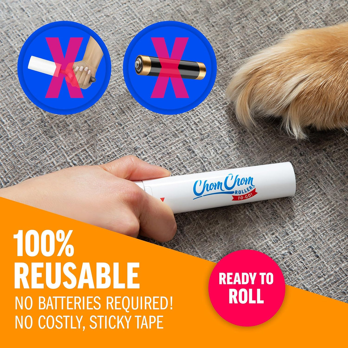 ChomChom Roller for Pet Hair - Reusable Lint Roller Pet Hair Removal Tool for Clothes, Couches