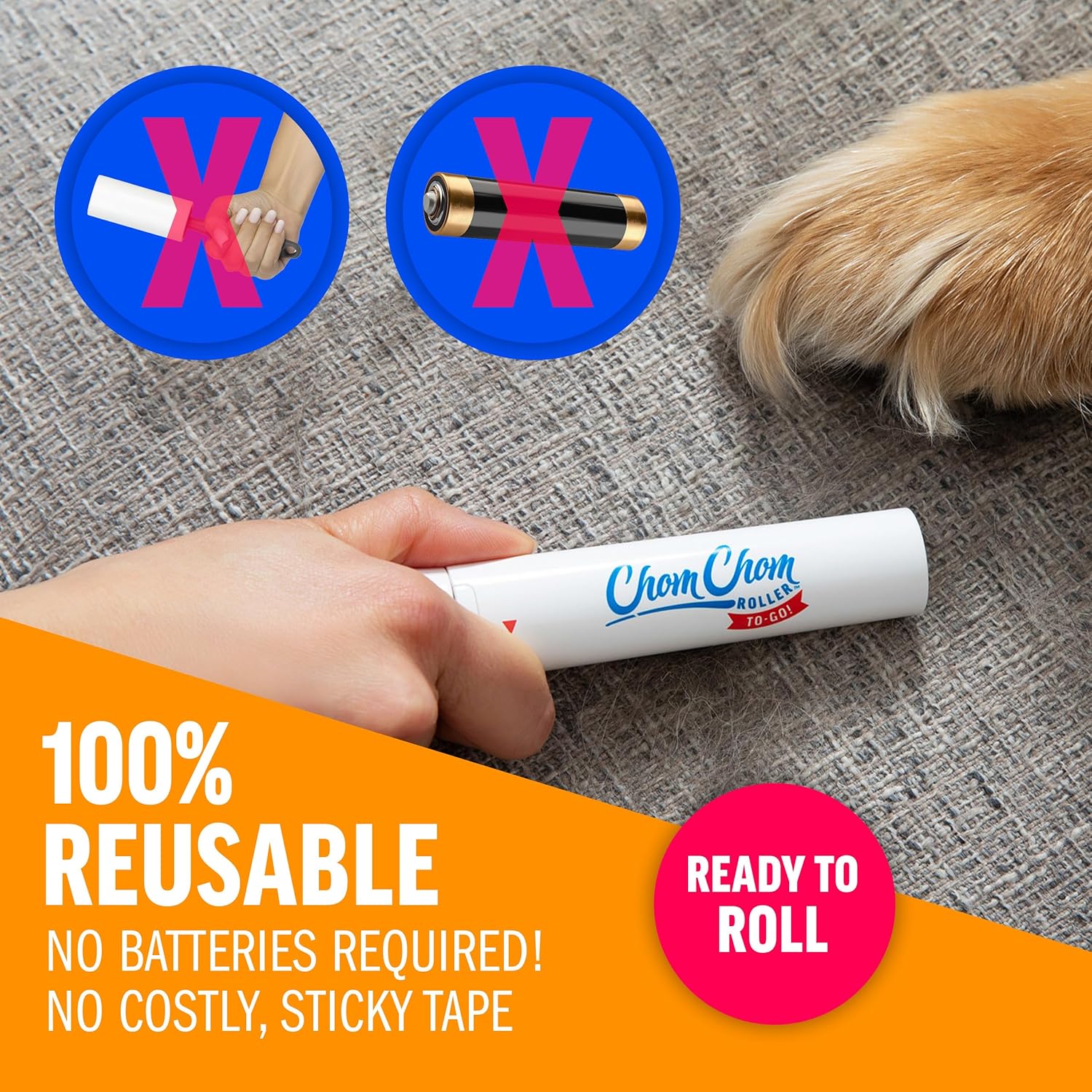 ChomChom Roller for Pet Hair - Reusable Lint Roller Pet Hair Removal Tool for Clothes, Couches