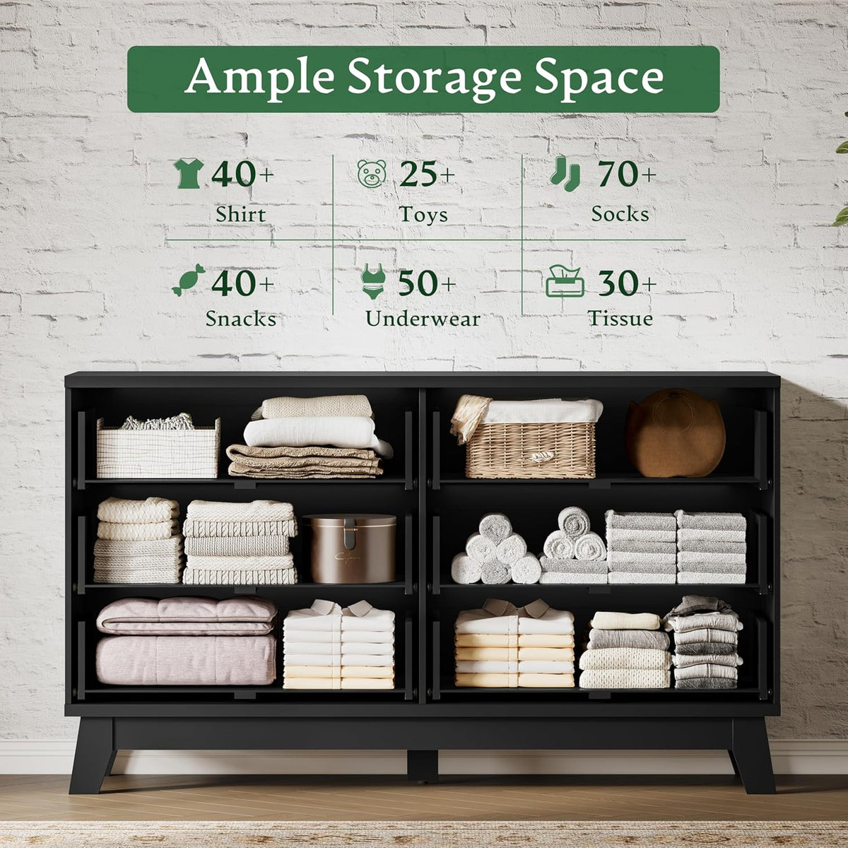 Fluted Dresser with 6 Drawers, 54" Wide Modern Chest of Drawers with Metal Handle, Wooden Dresser