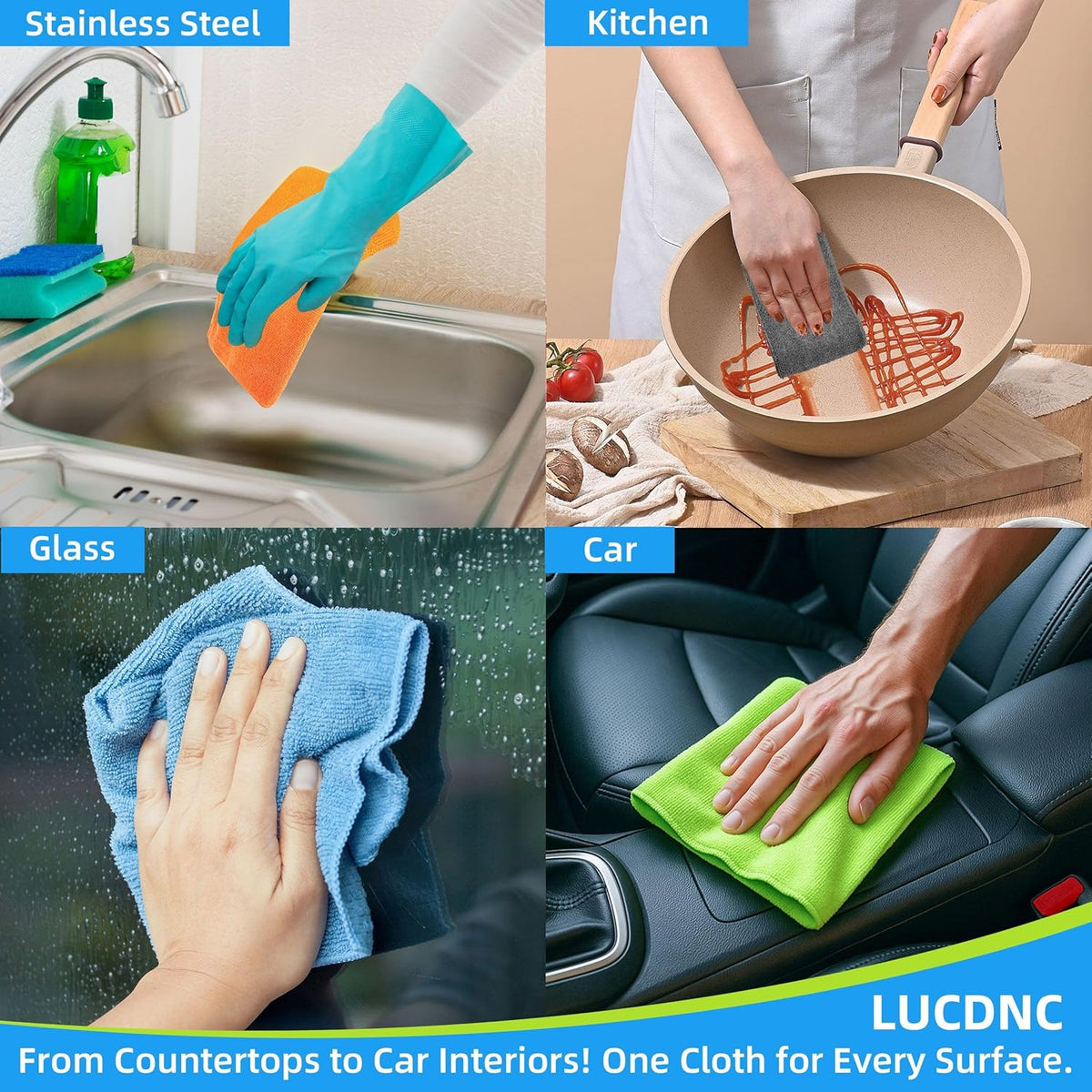 Microfiber Cleaning Cloths 16 Pack 8 Color Cleaning Rags for Housekeeping Home Kitchen Bathroom