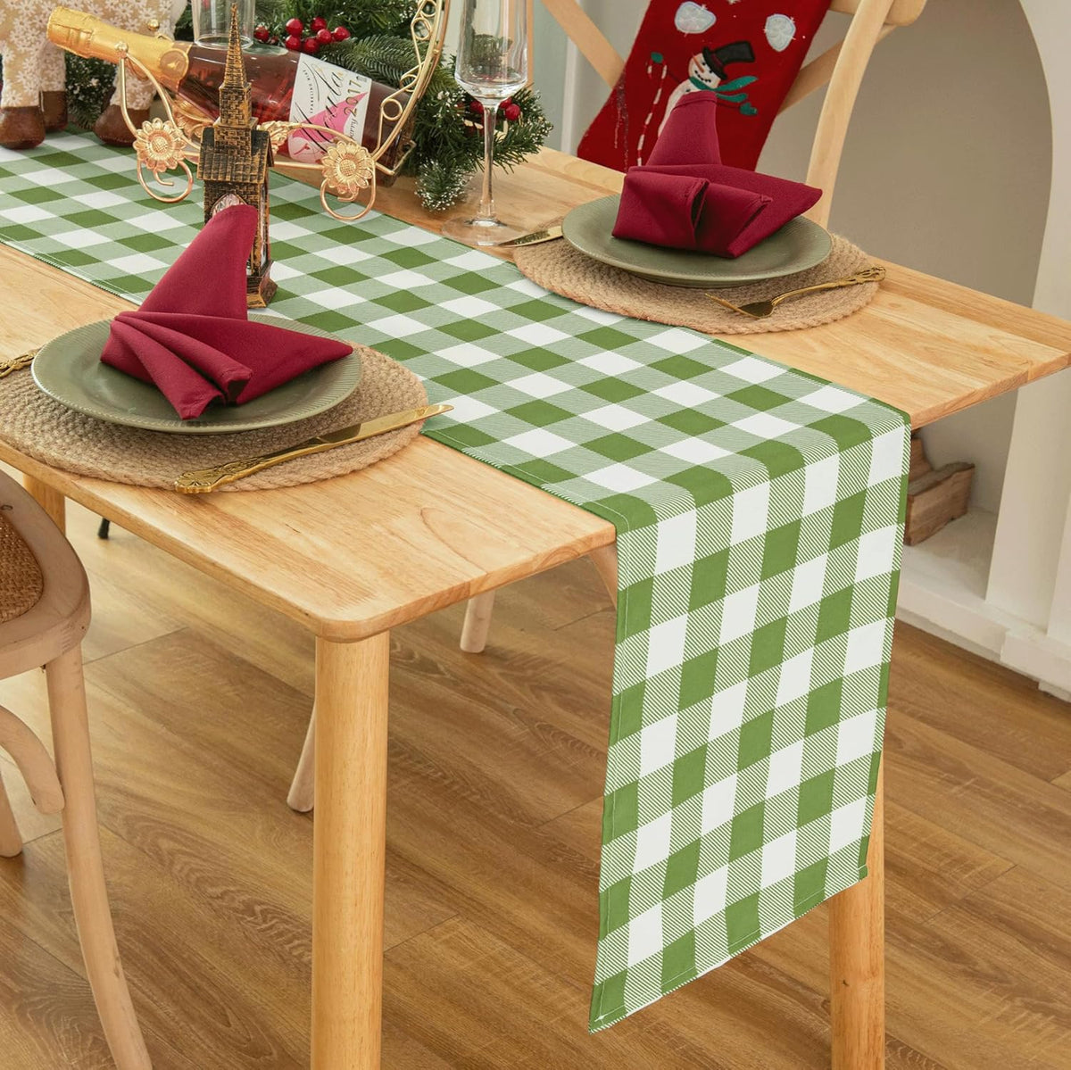 Waterproof Checkered Tablecloth Runner Fabric - Rectangle 12x108 Inch Classic Gingham Buffalo Plaid