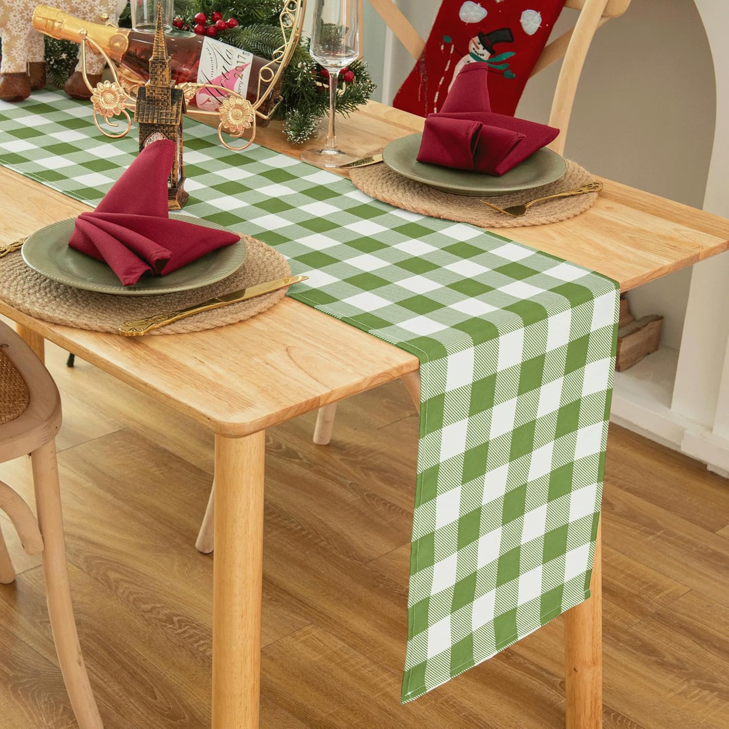 Waterproof Checkered Tablecloth Runner Fabric - Rectangle 12x108 Inch Classic Gingham Buffalo Plaid