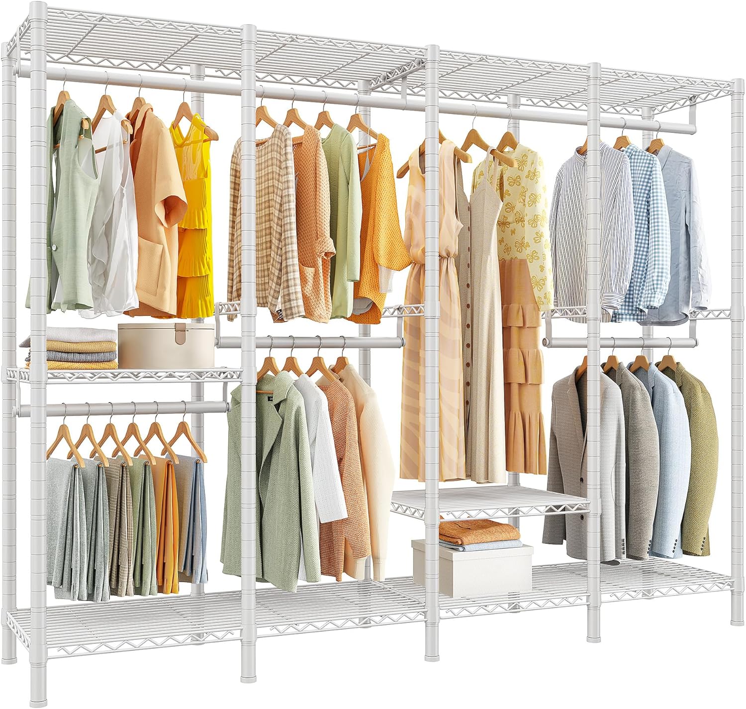 Raybee Heavy Duty Clothes Rack for Hanging Clothes,Clothing Rack with Shelves, Adjustable,76" W x