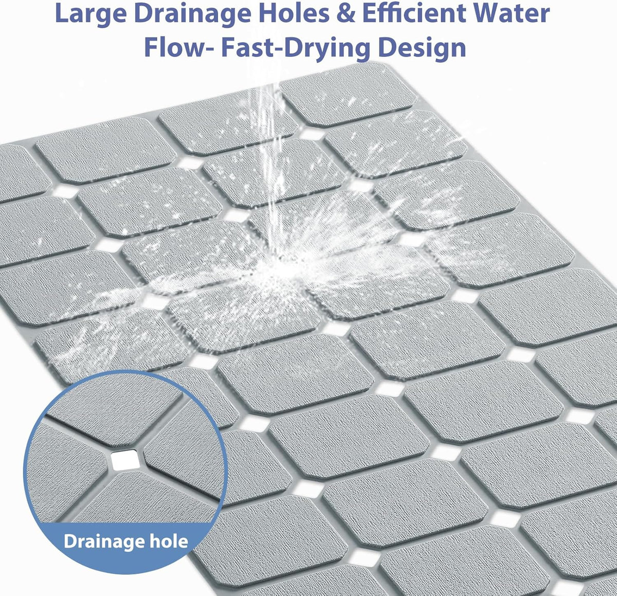 Bathtub Mat Non Slip Silicone Foldable Extra Long Tub Mat Strong Suction Cups & Large Drain Holes