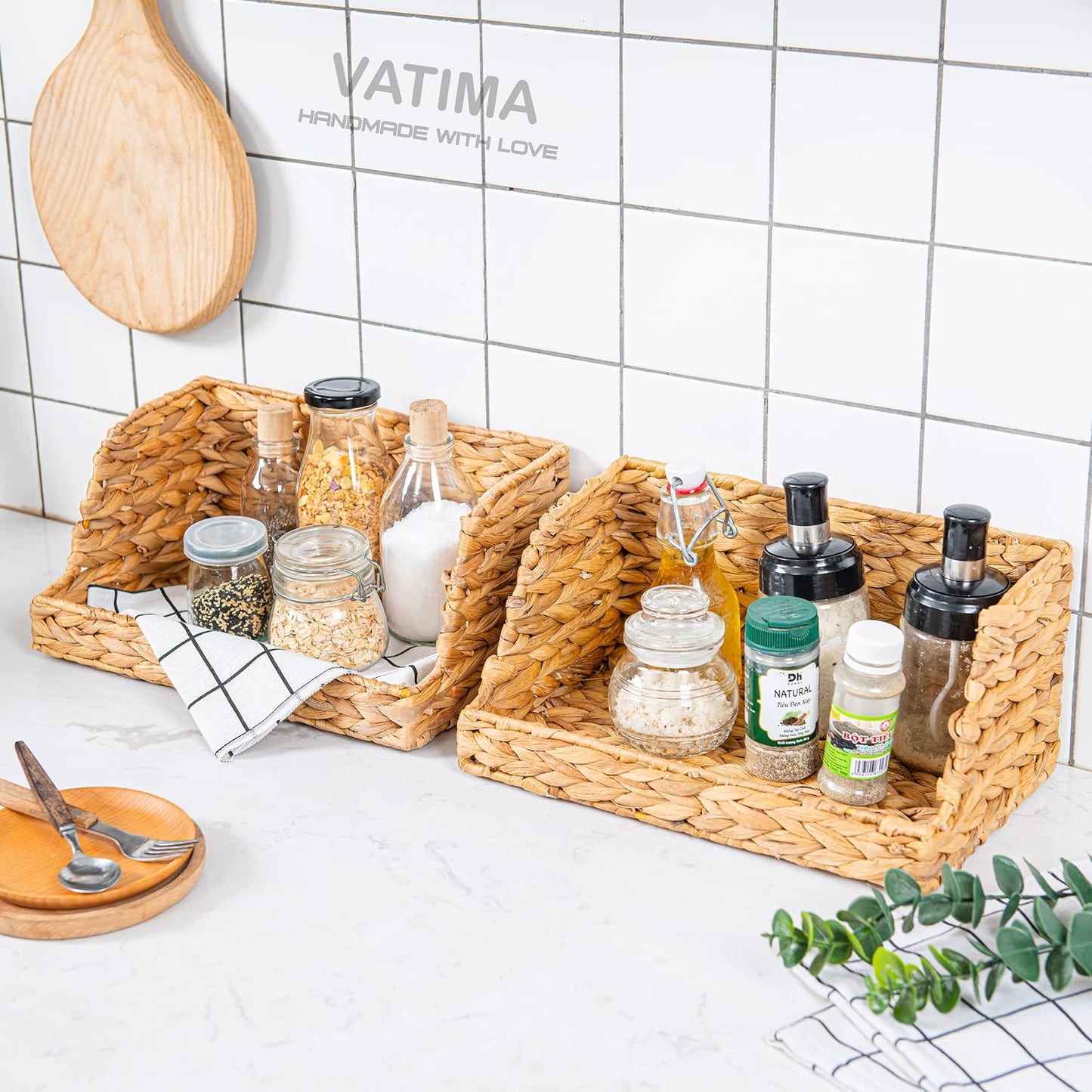 VATIMA Water Hyacinth Storage Baskets with Large Open-Front for Kitchen, Decorative for Living