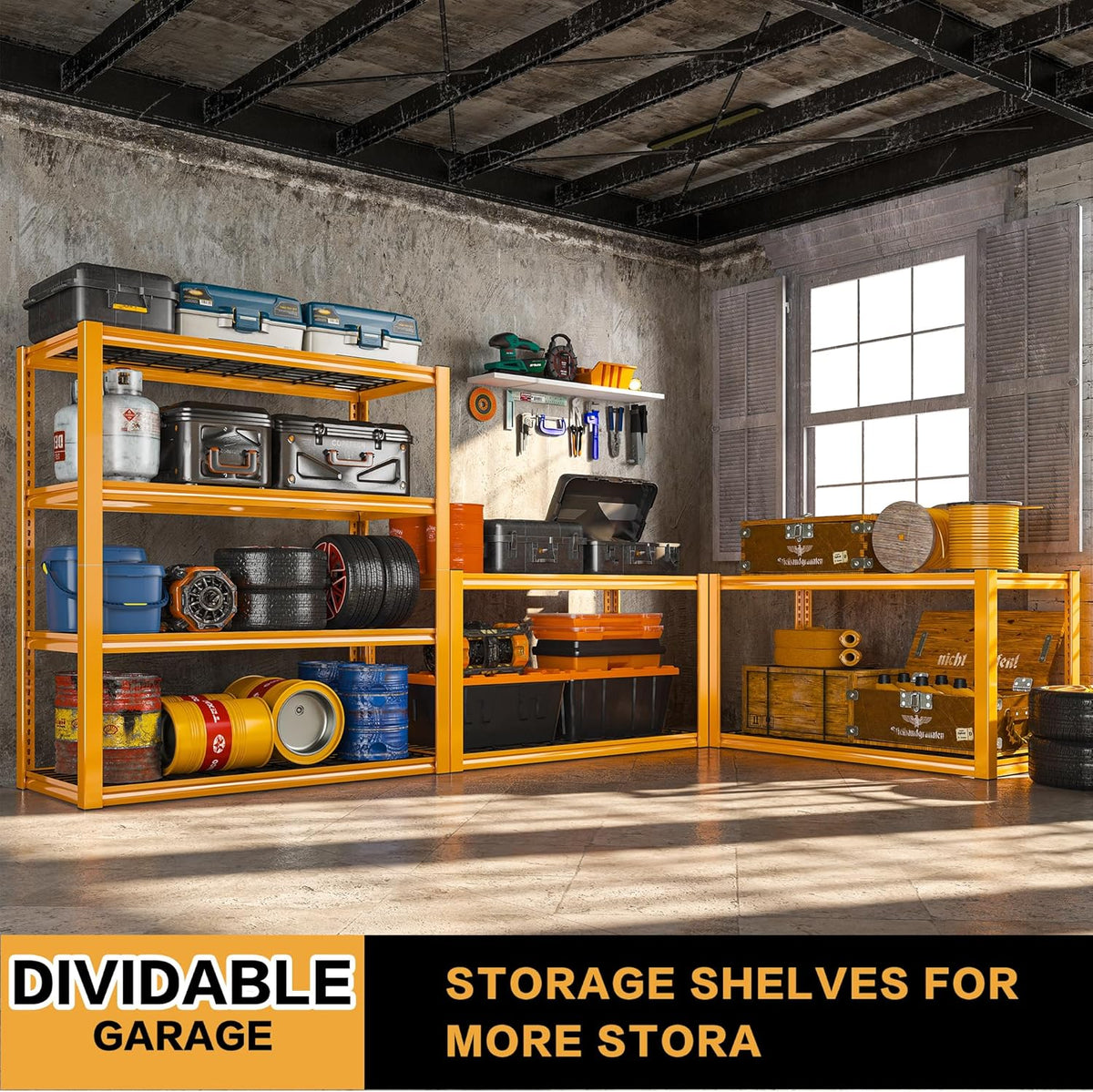REIBII 40" W Garage Shelving 2240 LBS Storage Shelves Adjustable Heavy Duty Shelving 4 Tier Metal