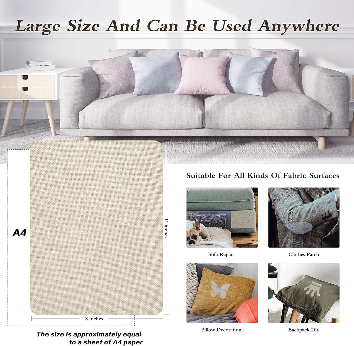 KING MOUNTAIN Coarse Linen Repair Patches, Self-Adhesive Linen Fabric Patches, 8X11 inch Extra
