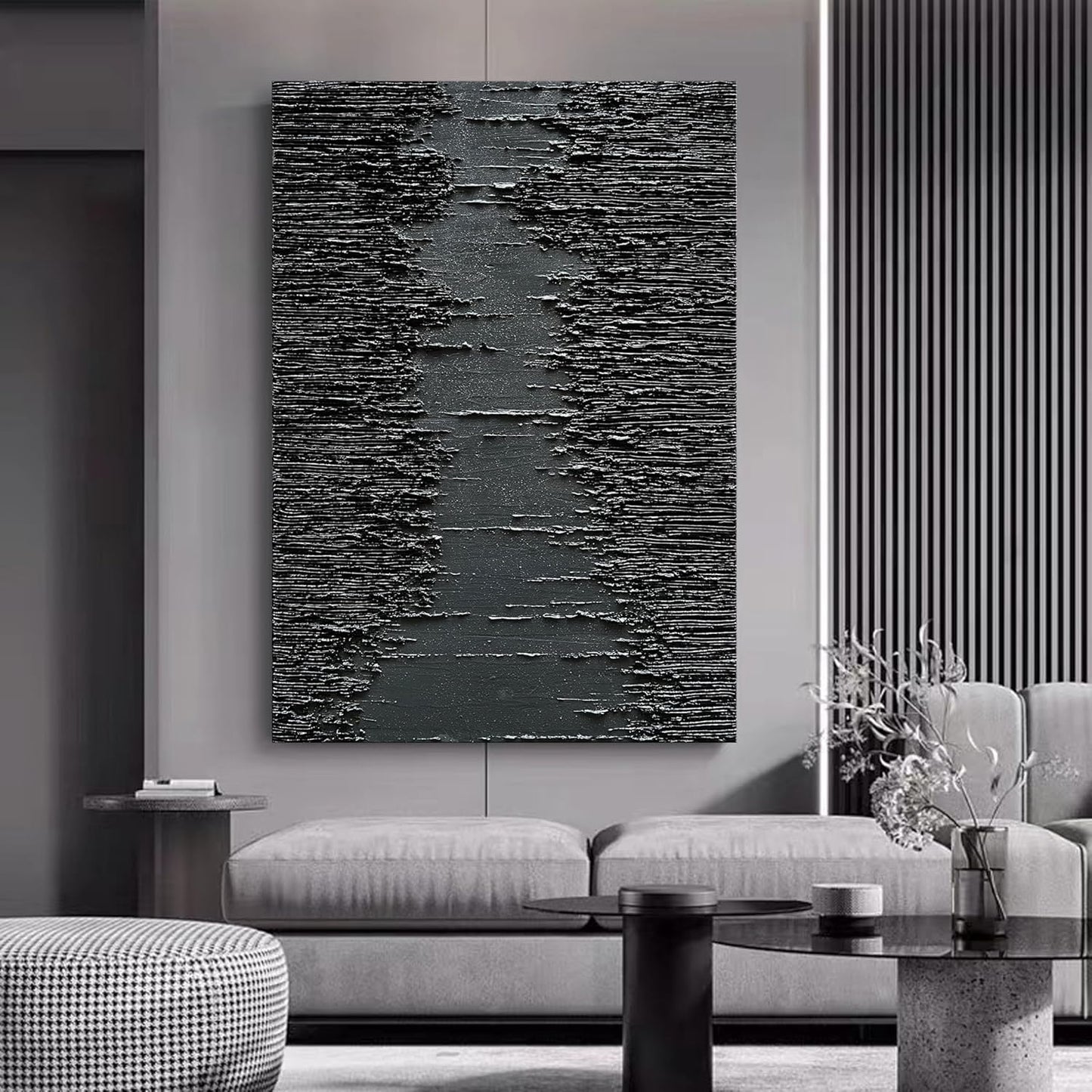 NANKAI Art Hand-Painted Thick Texture Black Minimalist Oil Painting 45x30 Inchs Texture Abstract