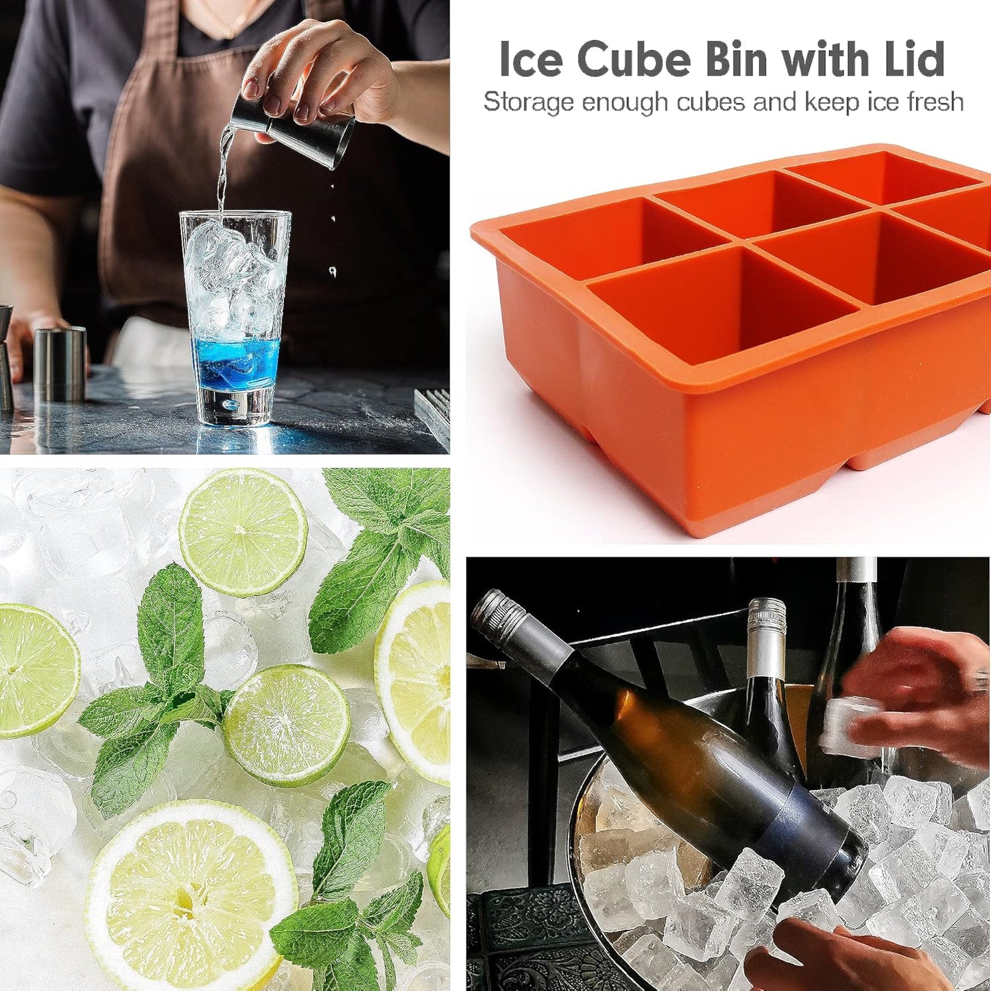 Silicone Ice Cube Trays 3 Pack - Large Size Silicone Ice Cube Molds with Leak Proof Removable Lid