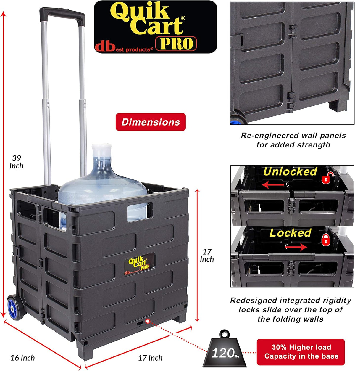 dbest products Quik Cart Pro Wheeled Rolling Crate Teacher Utility with seat Heavy Duty Collapsible