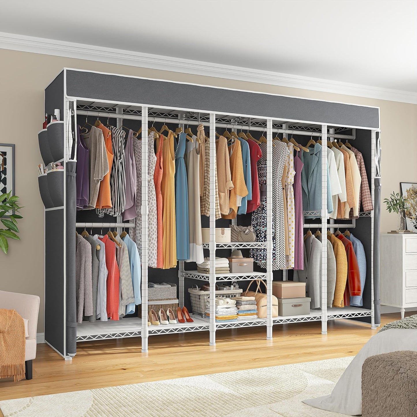 Raybee 90.6" W Clothes Rack with Cover Heavy Duty Clothing Rack with Cover Loads 1200LBS