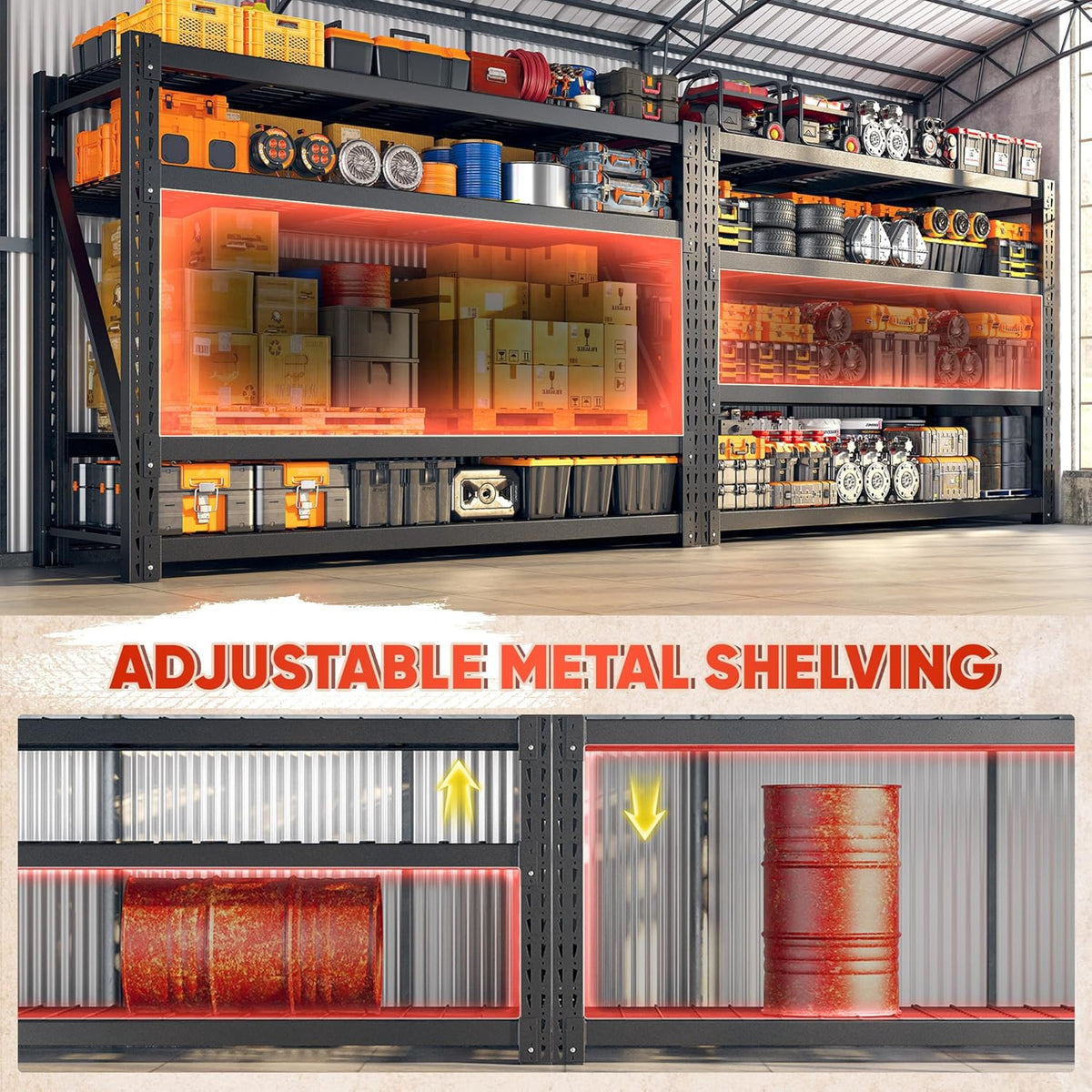 Bepatio 9400LBS Storage Shelves Heavy Duty Garage Shelving 67.6''W 4 Tier Adjustable Metal Shelving