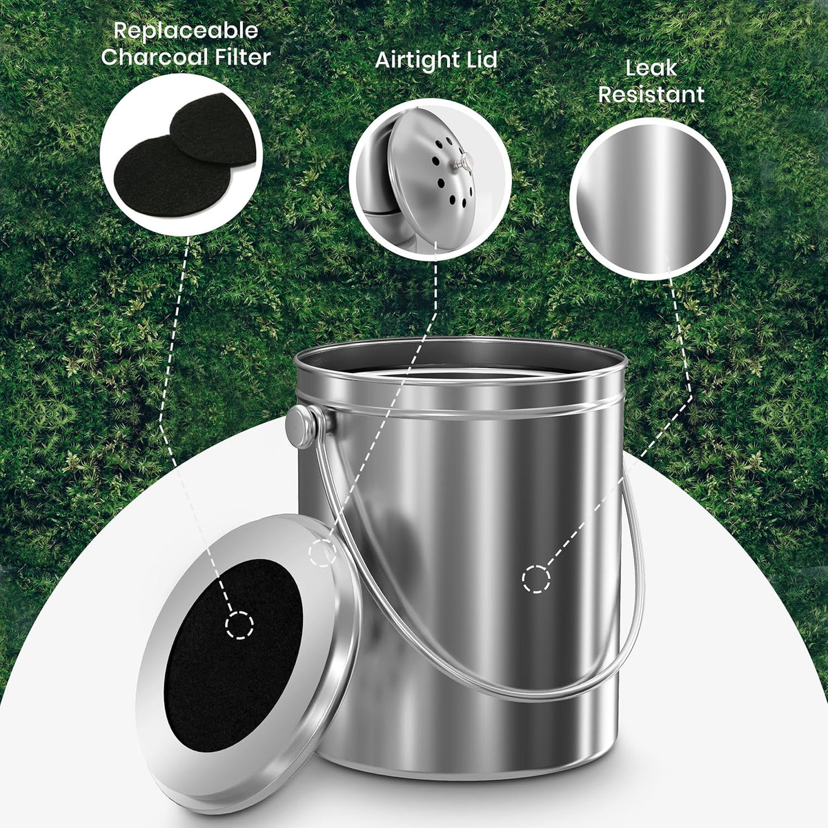 Utopia Kitchen Indoor Compost Bin Kitchen, Odorless Composting with Charcoal Filter, 1.3 Gallon