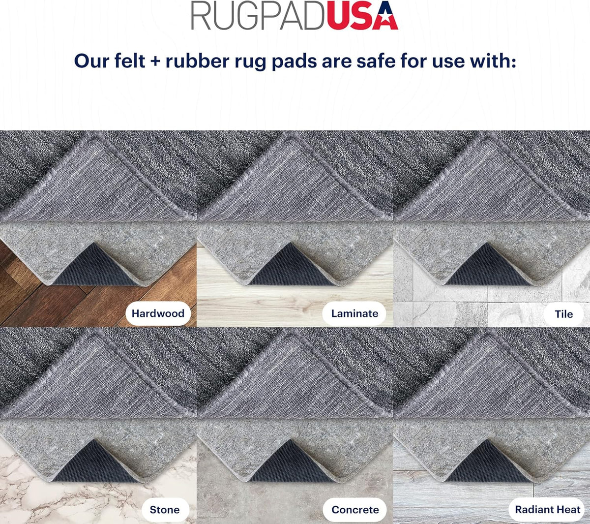 RUGPADUSA - Dual Surface - 7' Round - 3/8" Thick - Felt + Rubber - Enhanced Non-Slip Rug Pad - Adds