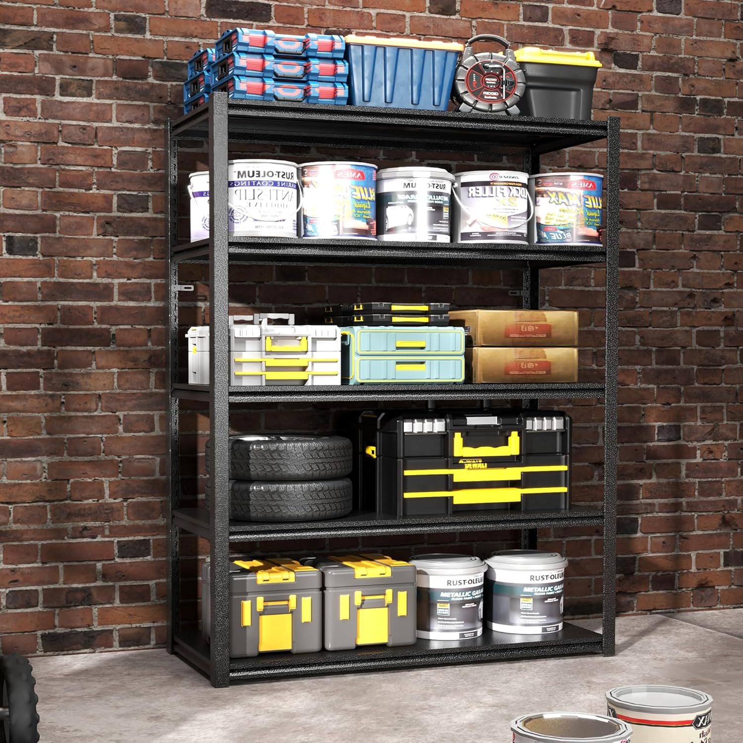 78" H Garage Shelving, Metal Storage Shelves, 3000LBS Heavy Duty Shelving, Adjustable 5 Tier