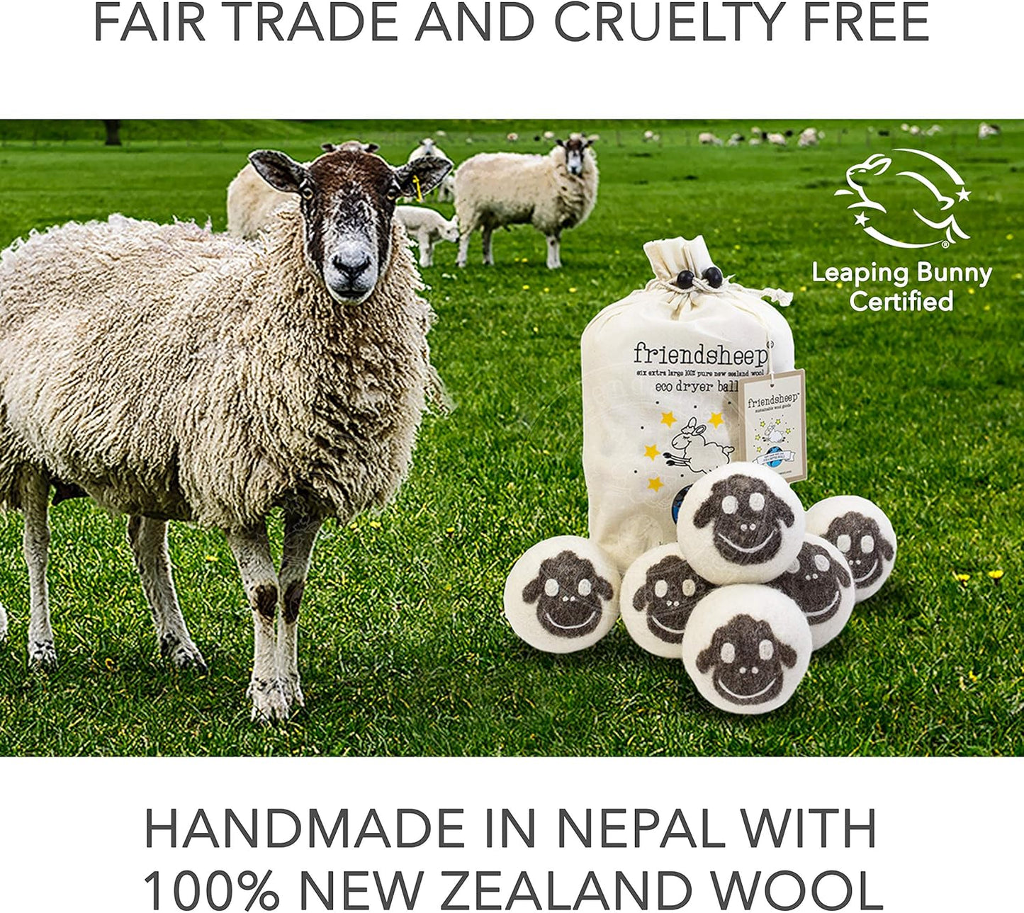 Wool Dryer Balls by Friendsheep 6 Pack XL Organic Premium Reusable Cruelty Free Handmade Fair Trade