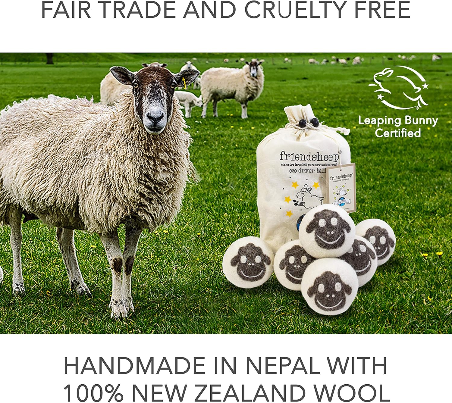 Wool Dryer Balls by Friendsheep 6 Pack XL Organic Premium Reusable Cruelty Free Handmade Fair Trade