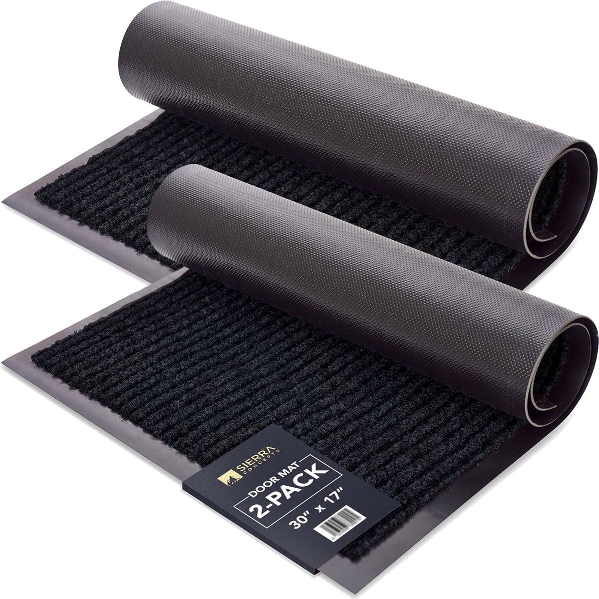 Sierra Concepts 2-Pack Front Door Mat Ribbed Black - Indoor Outdoor Floor Doormat Entryway Welcome