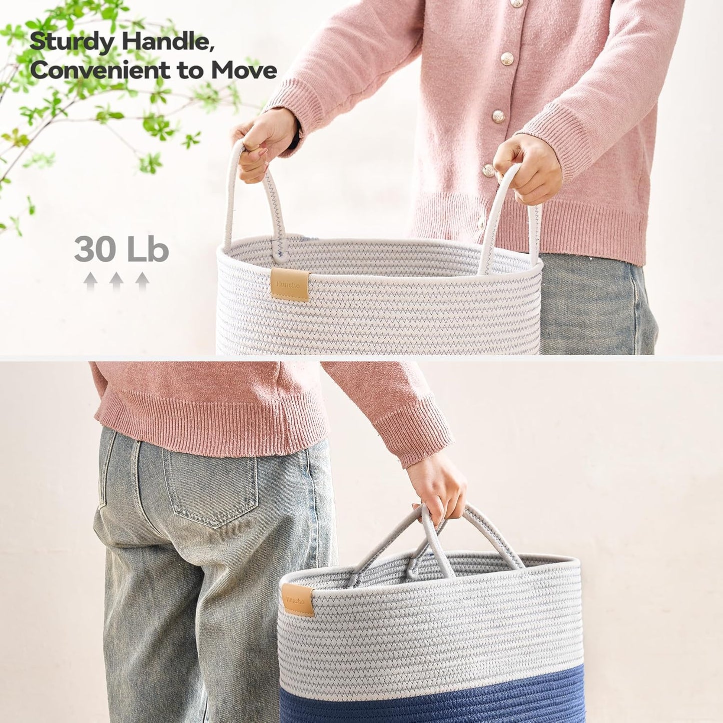 Laundry Hamper 95L,Large Laundry Basket for Clothes,Decorative Storage Basket for Blankets,Cotton
