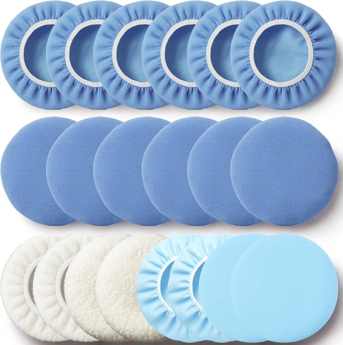 6 Pack Buffing Pads, Polishing Pad Covers, Microfiber & Wool for 5–6 Inch Buffer Polisher; Car
