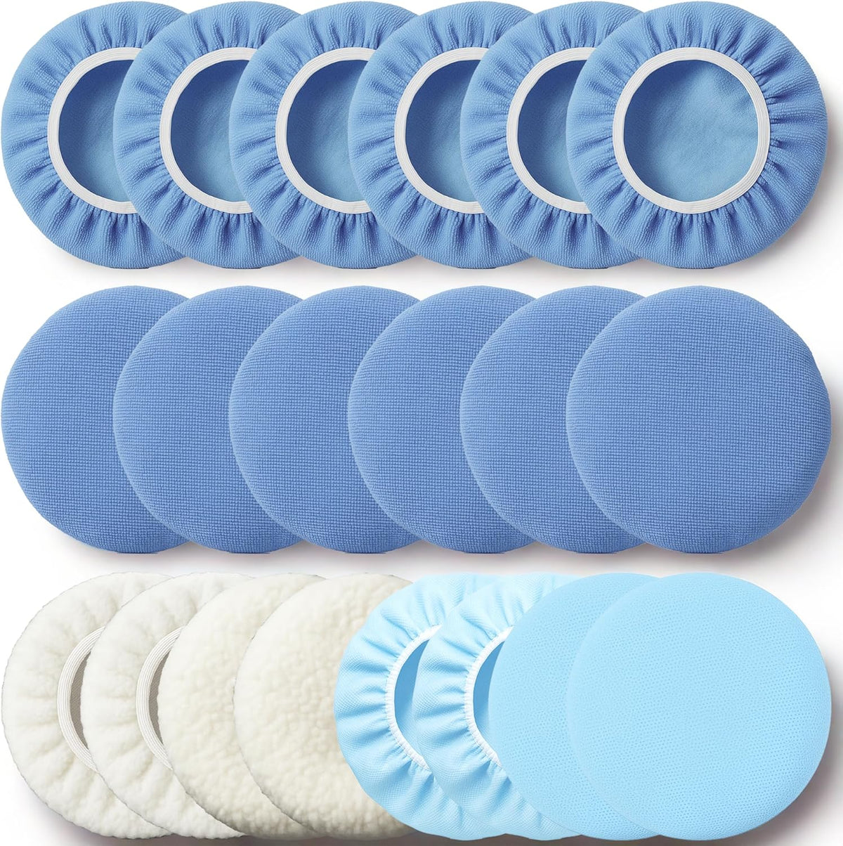 6 Pack Buffing Pads, Polishing Pad Covers, Microfiber & Wool for 5–6 Inch Buffer Polisher; Car